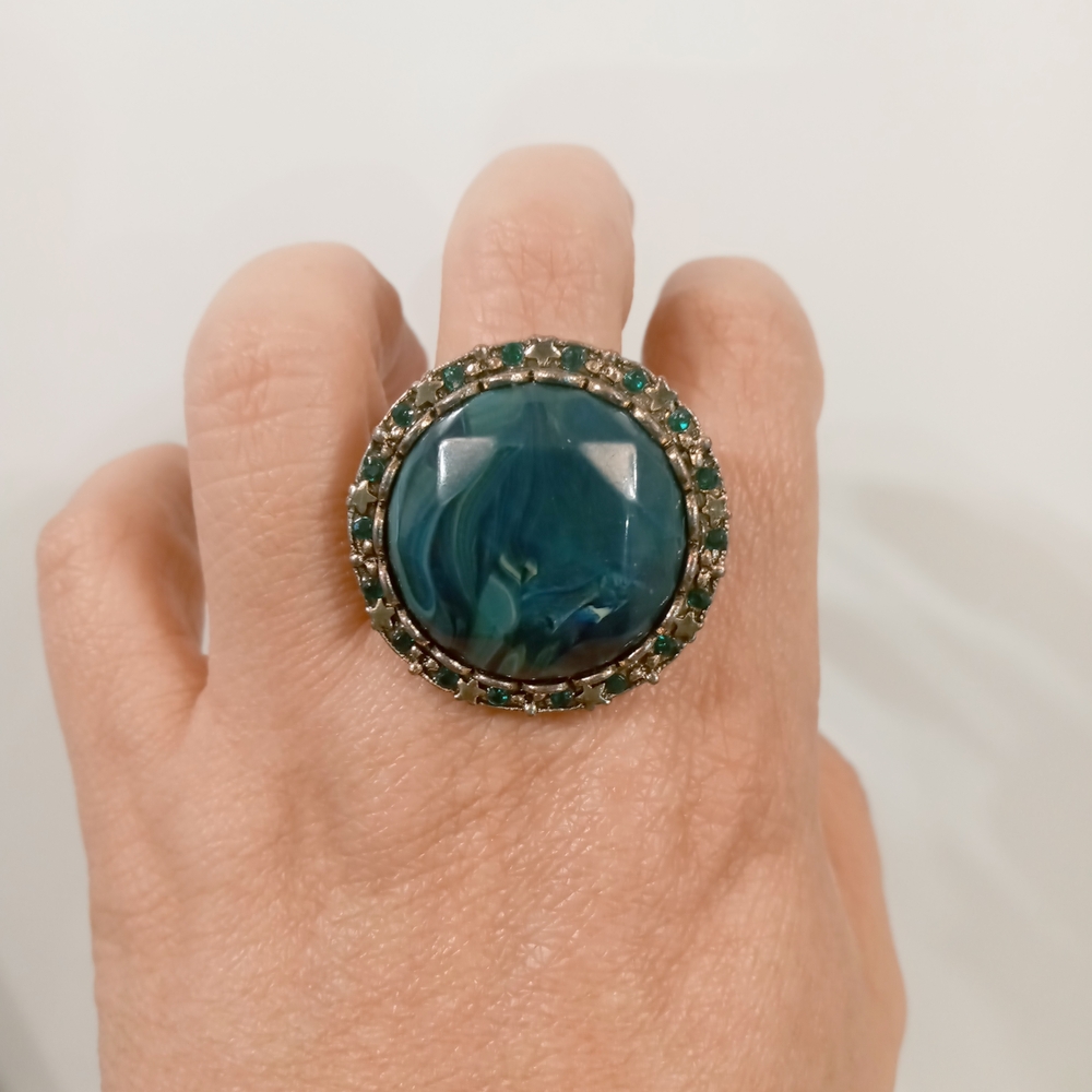 Vintage Elegant Blue Statement Ring - image 1